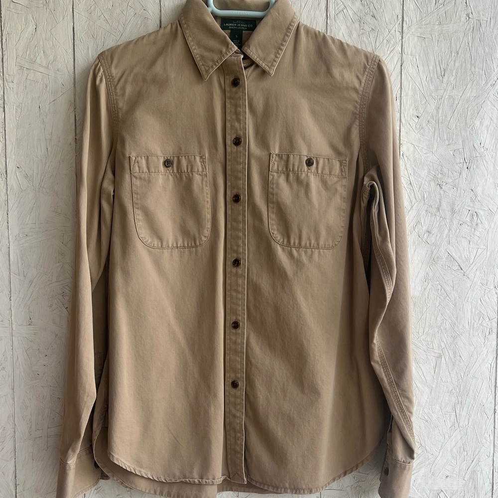 Ralph Lauren Khaki 100% cotton shirt, size small.